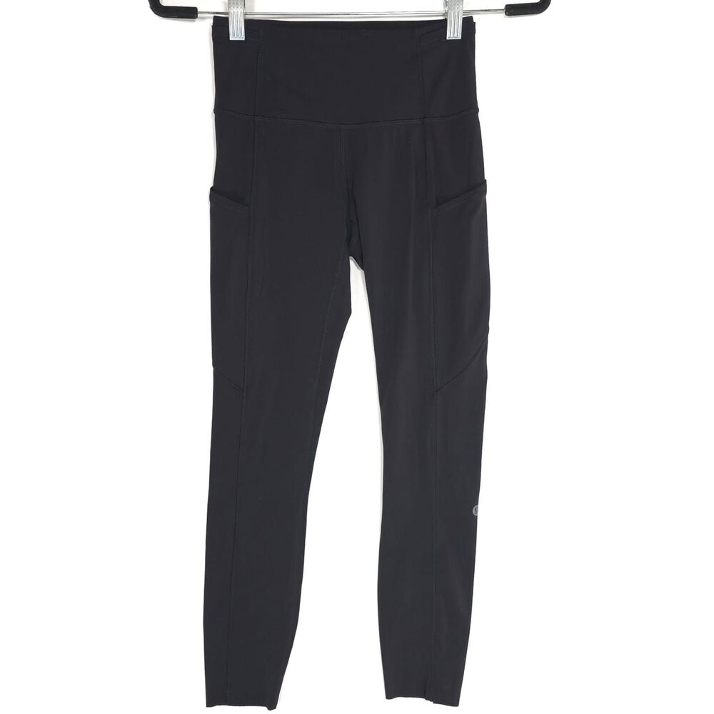LULULEMON‎ Black Leggings 4 High Rise Pockets Stretch Athletic Women's